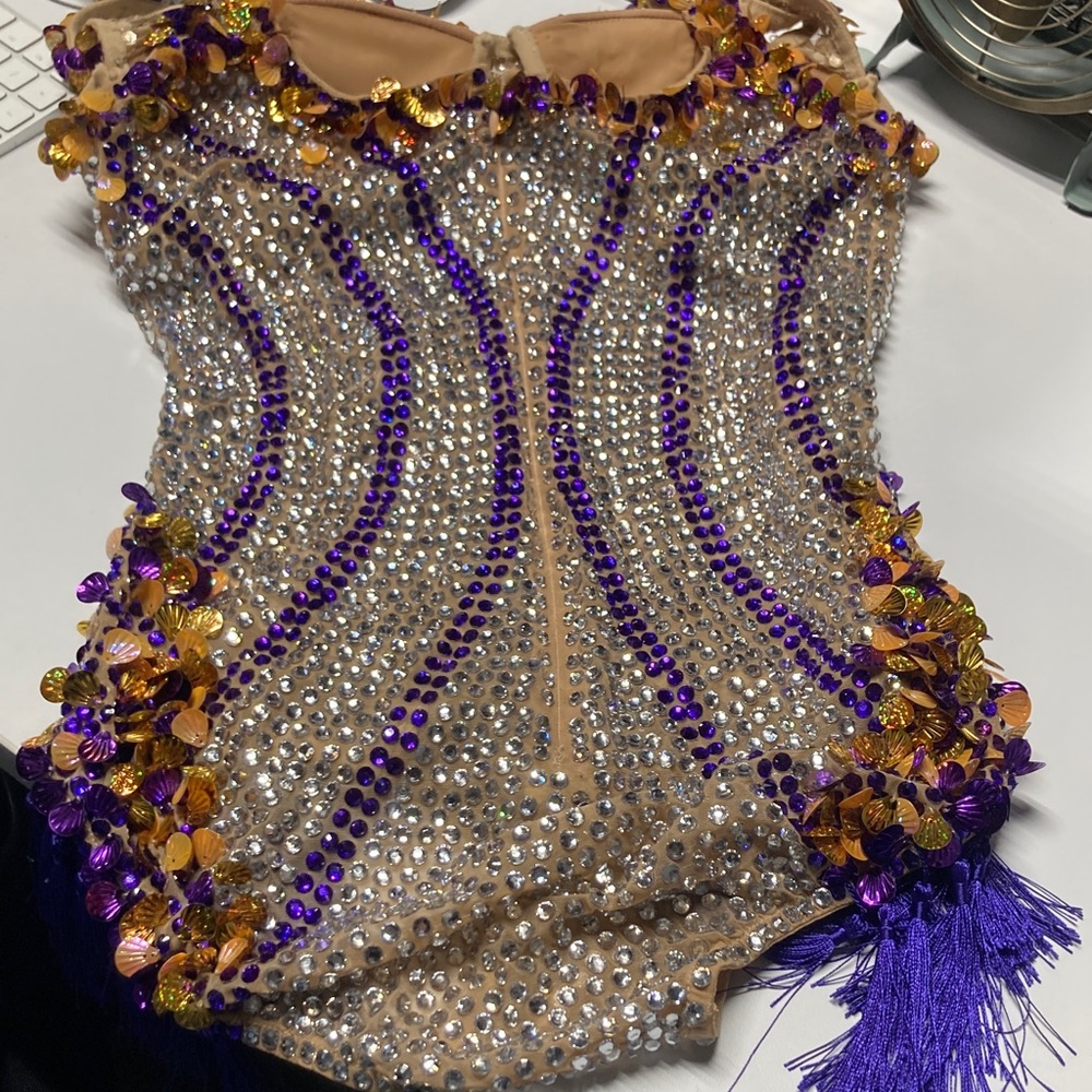 Embellished Beaded Bodysuit - Purple & Gold - Picture 13 of 14